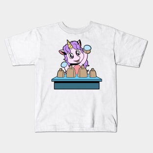 Cartoon unicorn playing cowbells Kids T-Shirt